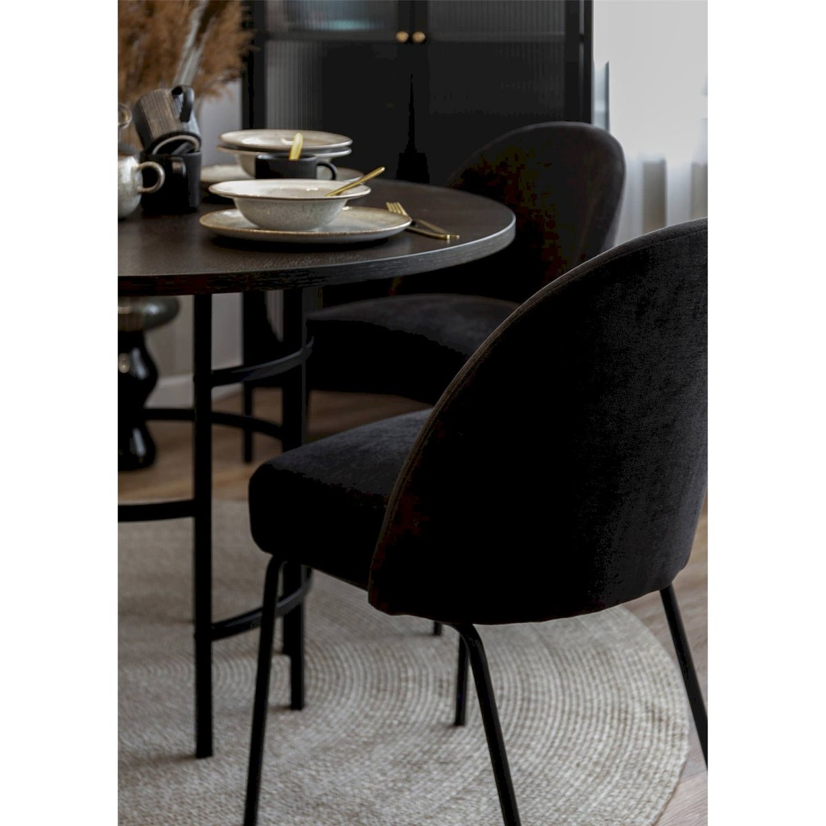 Chaise tapissée en chenille collection NELICIALS noir, RECOLLECTION