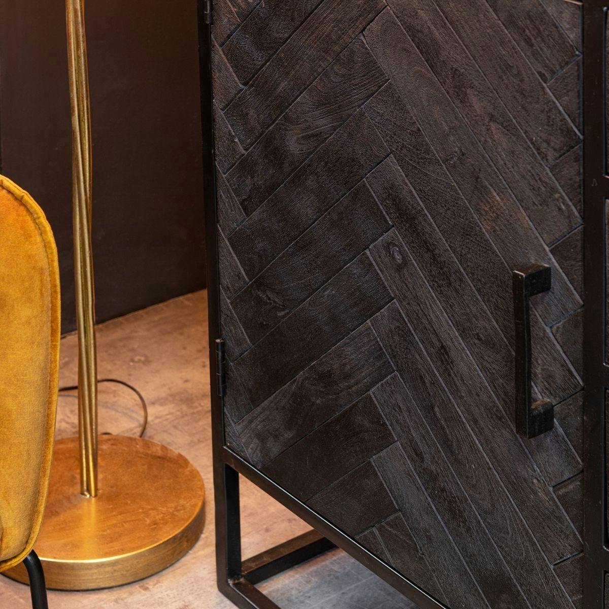 Buffet noir en bois 2 portes motif chevron 165 cm ALVERA noir, PIER IMPORT
