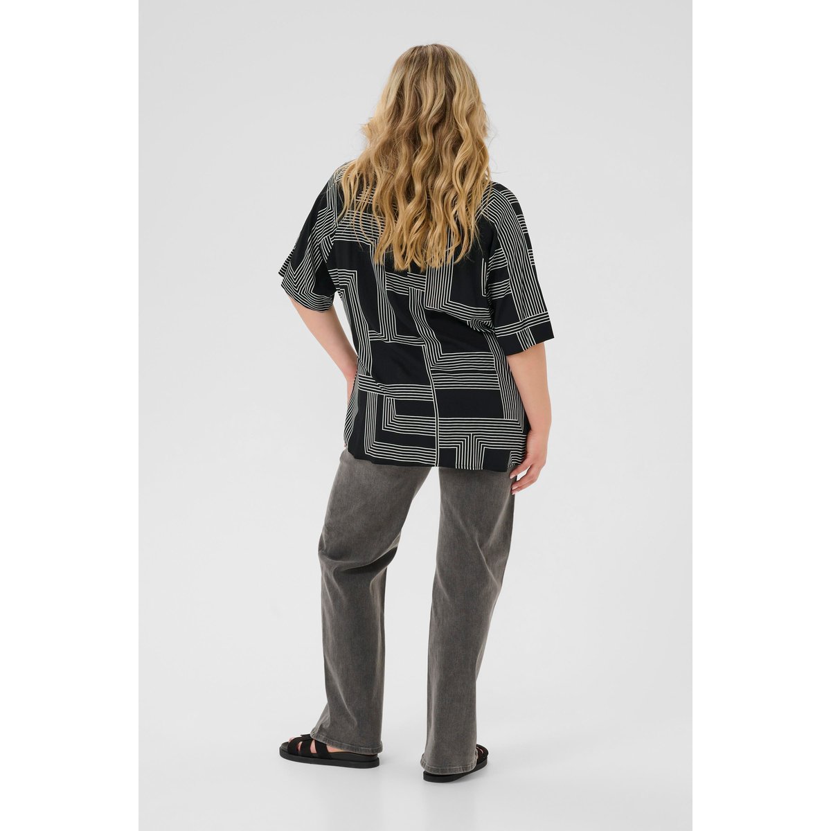 Chemise à manches longues noir blanc black/chalk graphic lines, KAFFE CURVE