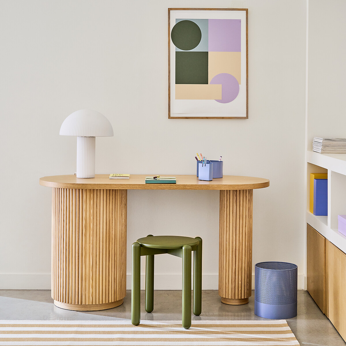 Bureau forme organique, 1 porte, Genna plaqué chêne, LA REDOUTE INTERIEURS
