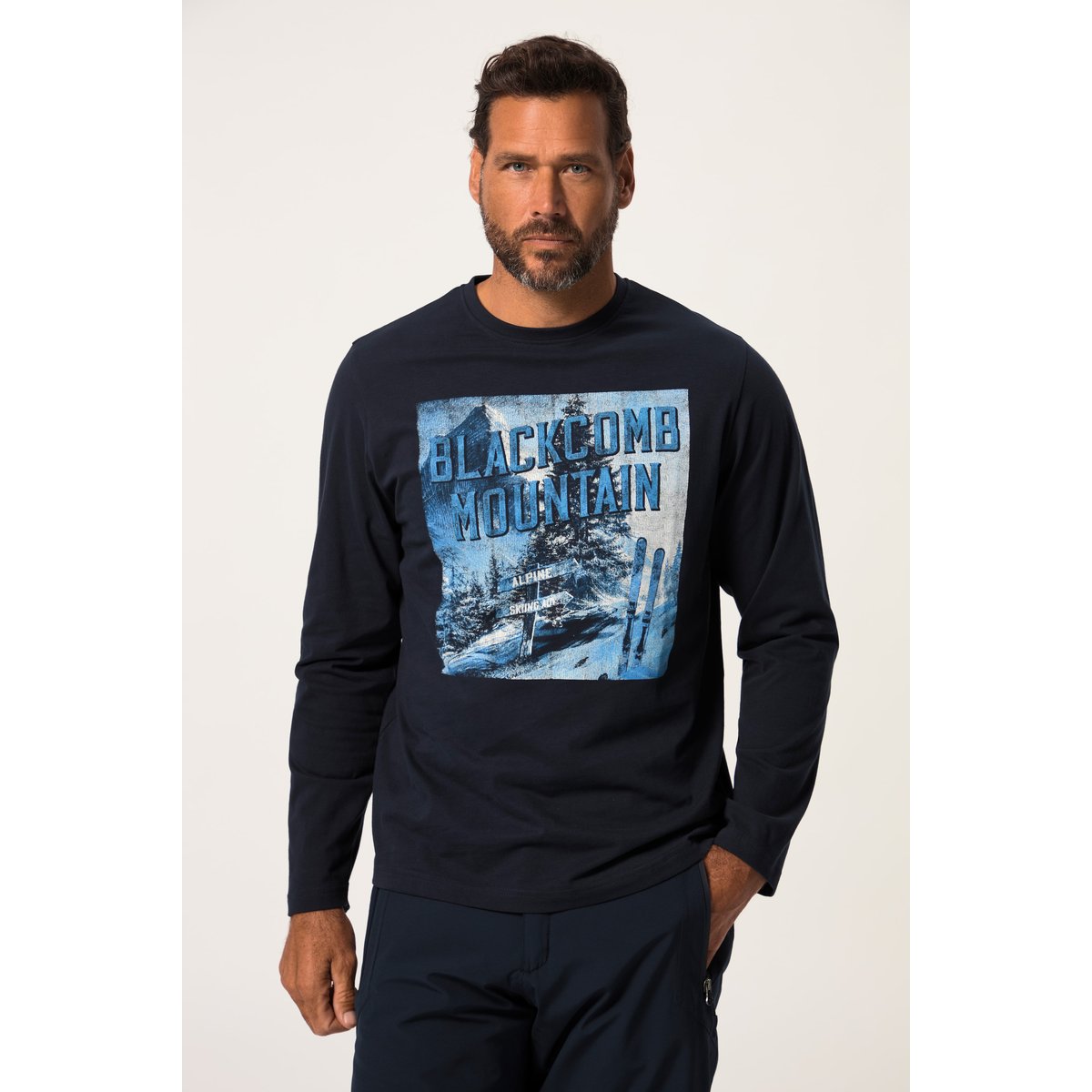 T-shirt à col rond et manches longues bleu marine, JP1880