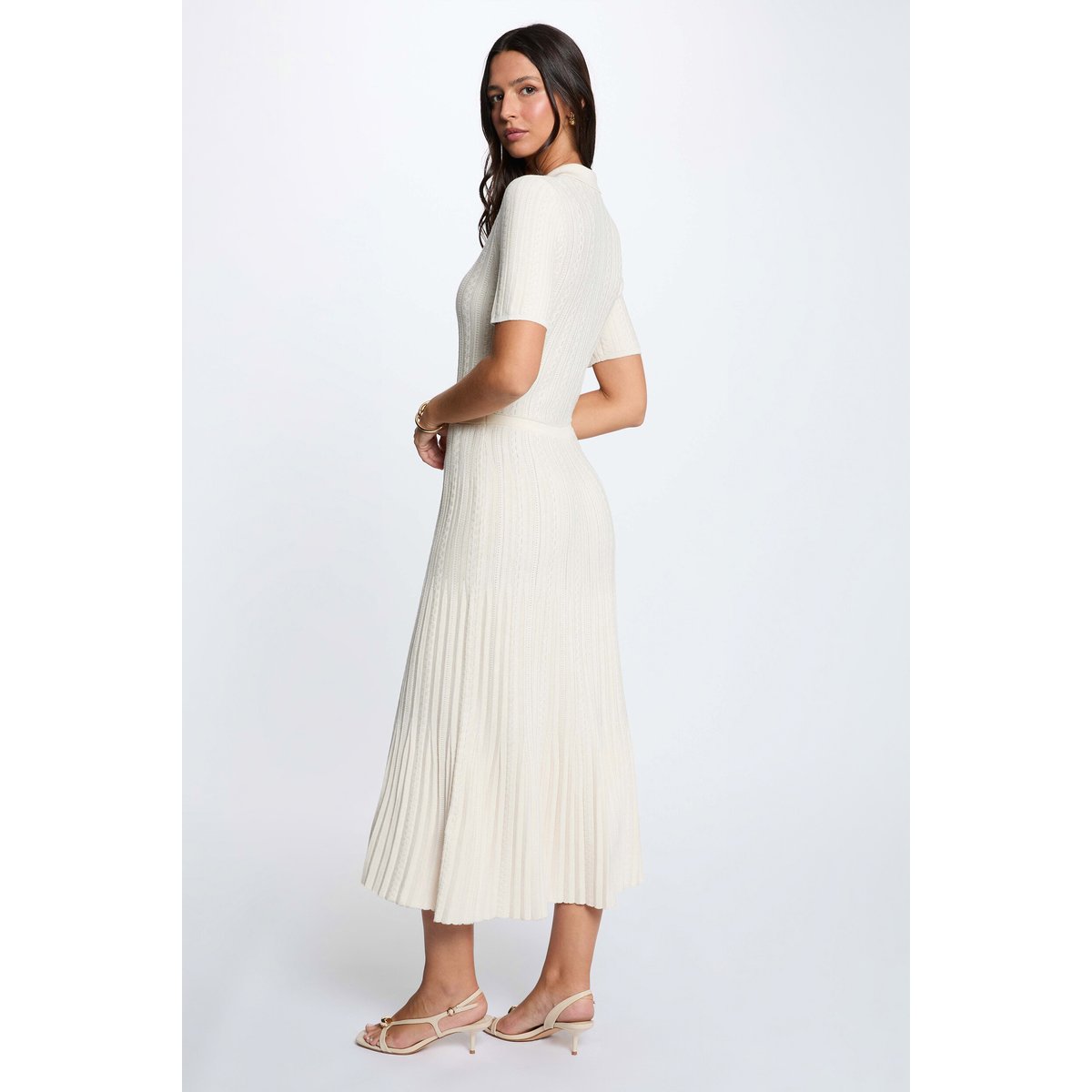 Robe tricot col à revers ivoire, MORGAN