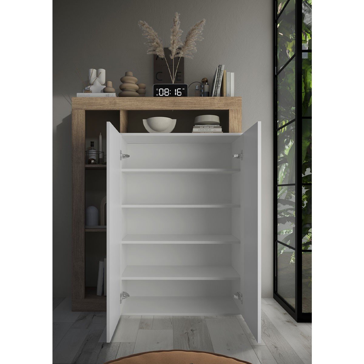 Meuble à chaussures 20 paires H139 cm - HAMBURG blanc brillant, CALICOSY