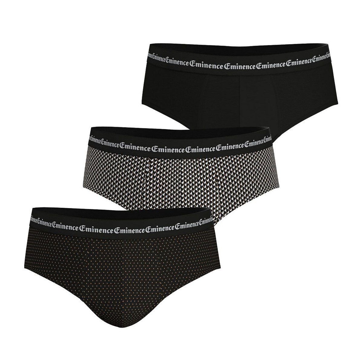 Lot de 3 slips taille basse BUSINESS PRINT noir + camel, EMINENCE