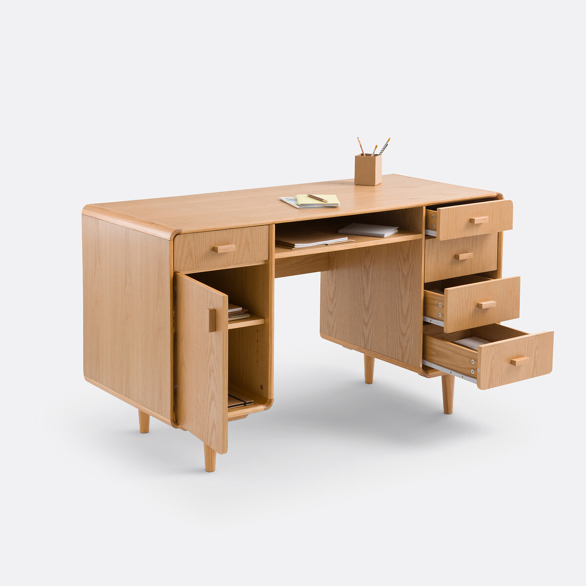 Bureau double caisson plaqué chêne, Miji bois clair, LA REDOUTE INTERIEURS