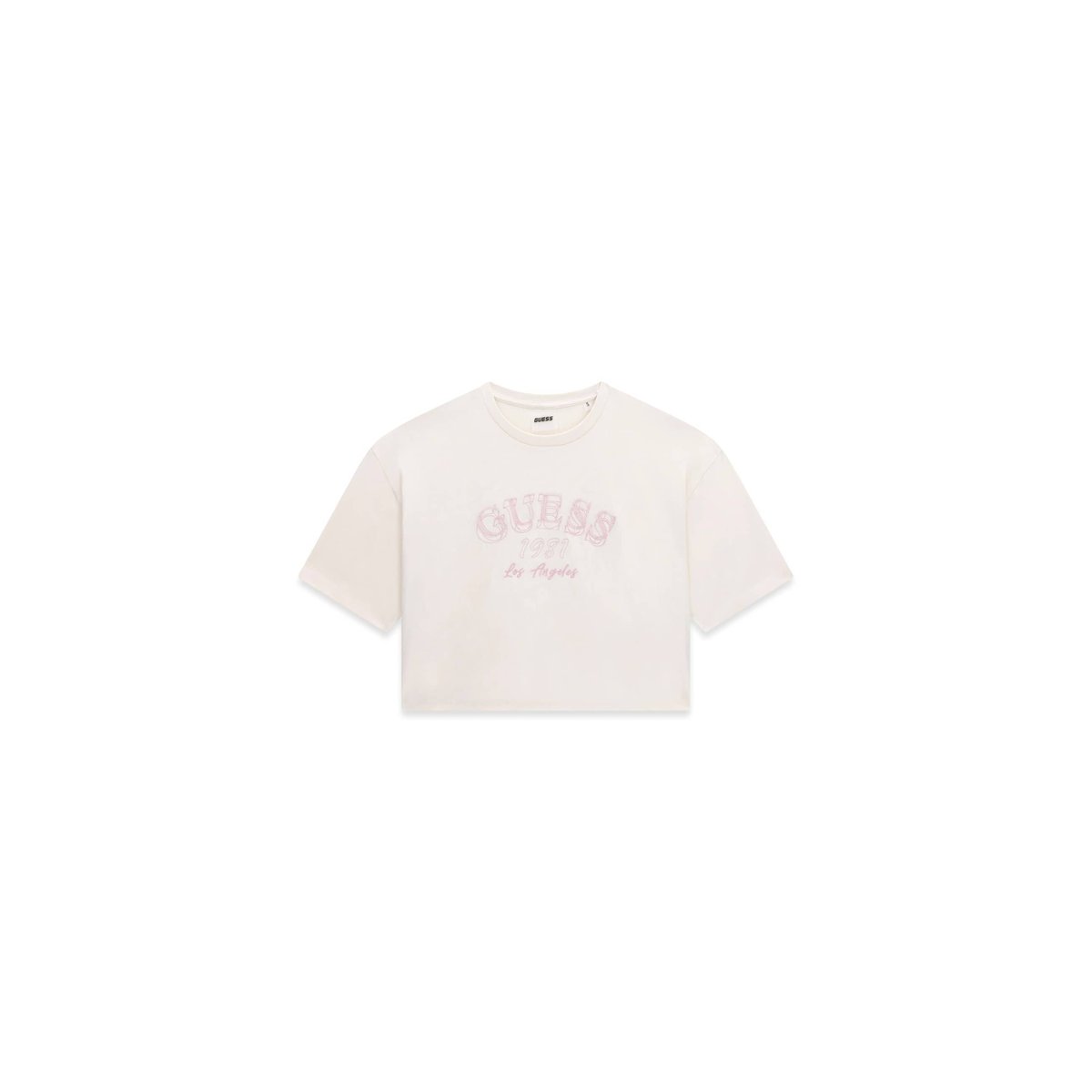T-Shirt Carré Avec Logo Brodé blanc, GUESS