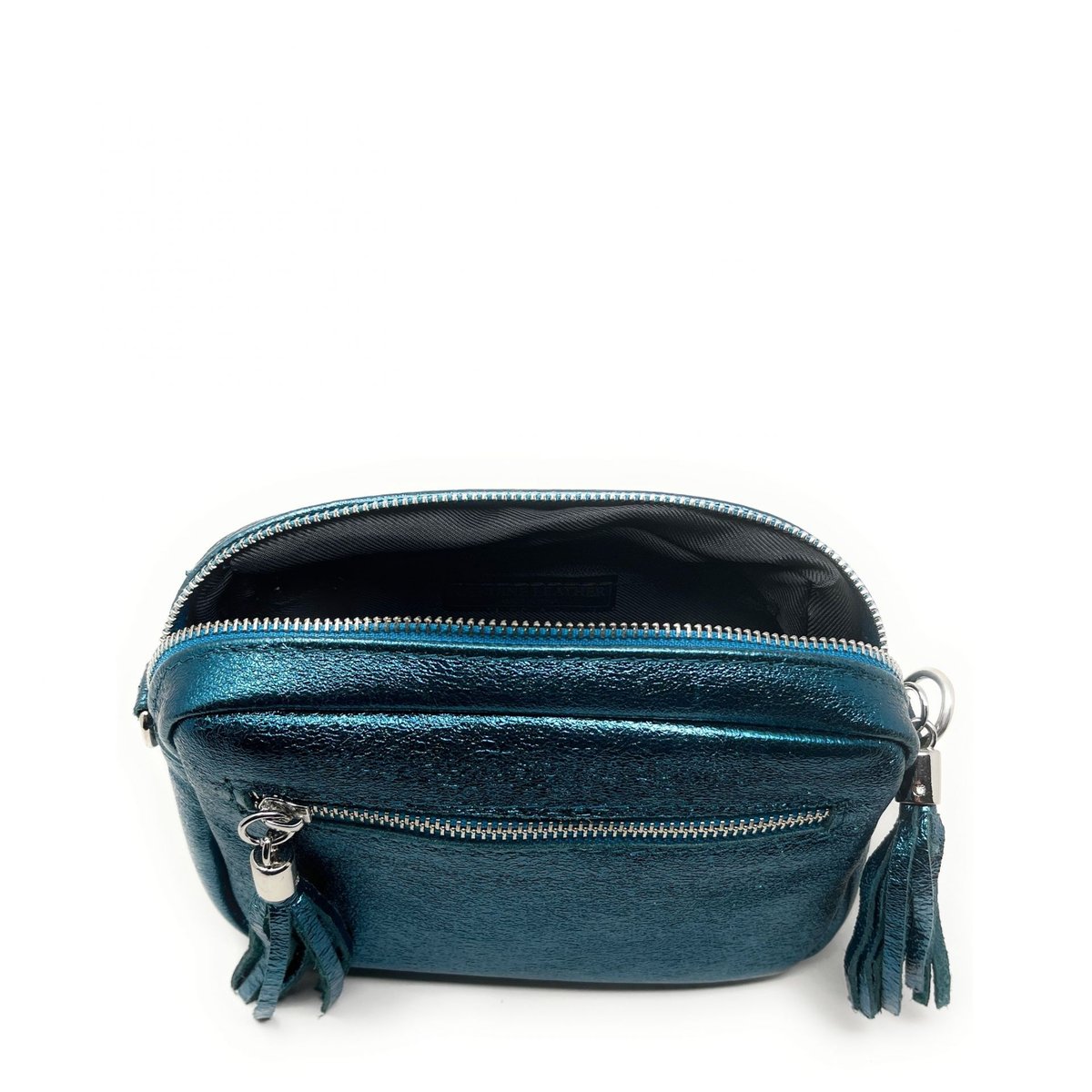Sac trotteur à bandoulière en cuir grainé LITTLE SEVILLE bleu canard irisé, OH MY BAG