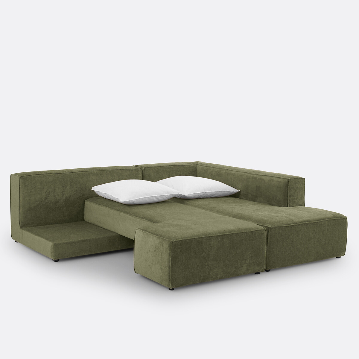 Canapé d'angle gauche ou droit, convertible, en velours texturé, Ginosa kaki, LA REDOUTE INTERIEURS