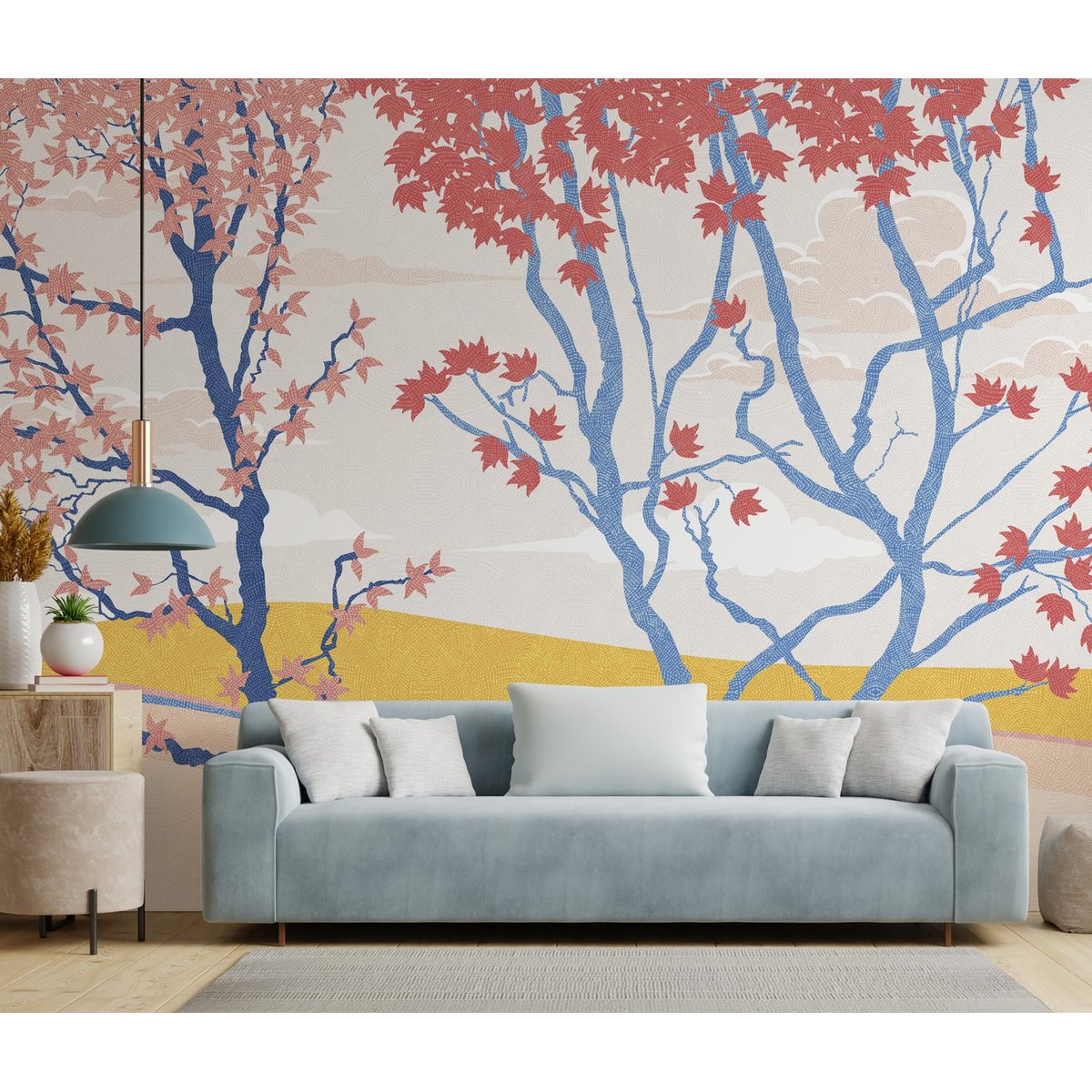 Papier peint panoramique Arbres Bleus - Lé Papiers de Ninon bleu, LE PAPIERS DE NINON