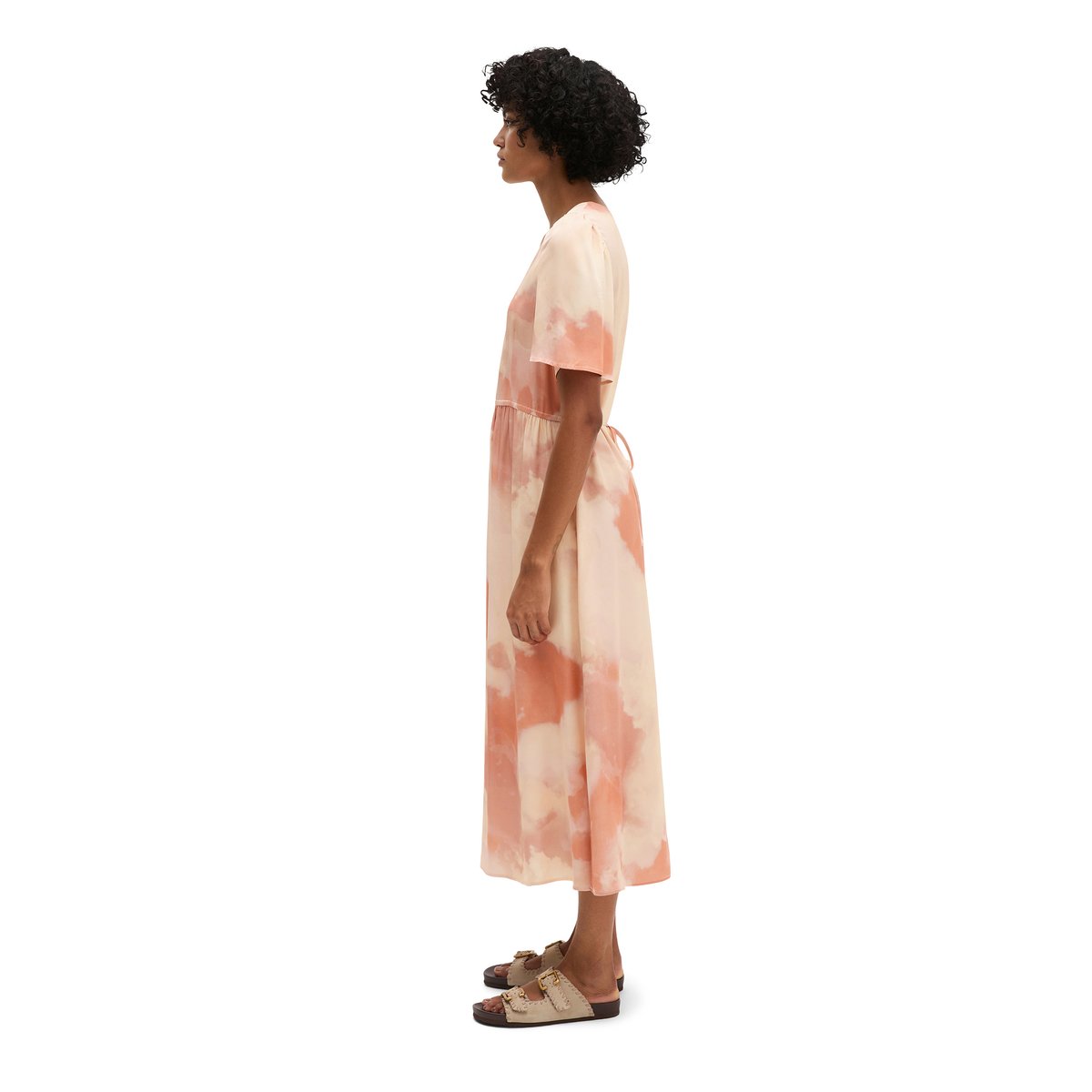 Robe à taille élastique flare en sergé de viscose fluide rose, MARC O'POLO