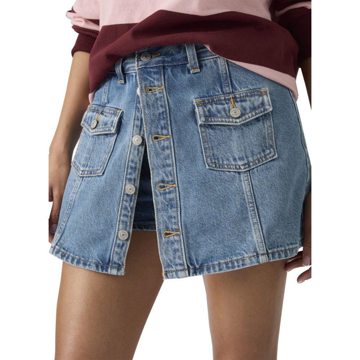 Jupe courte en coton bleu uni avec une coupe droite et une fermeture boutonnée bleu, LEVI'S