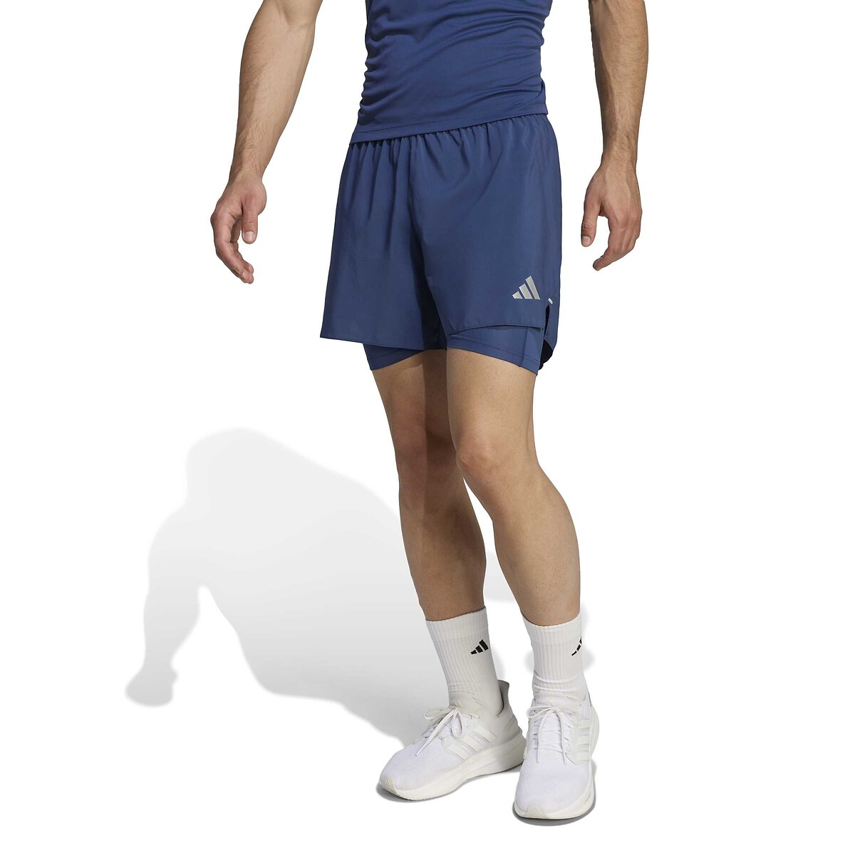 Short de running 2 en 1 bleu indigo, adidas Performance