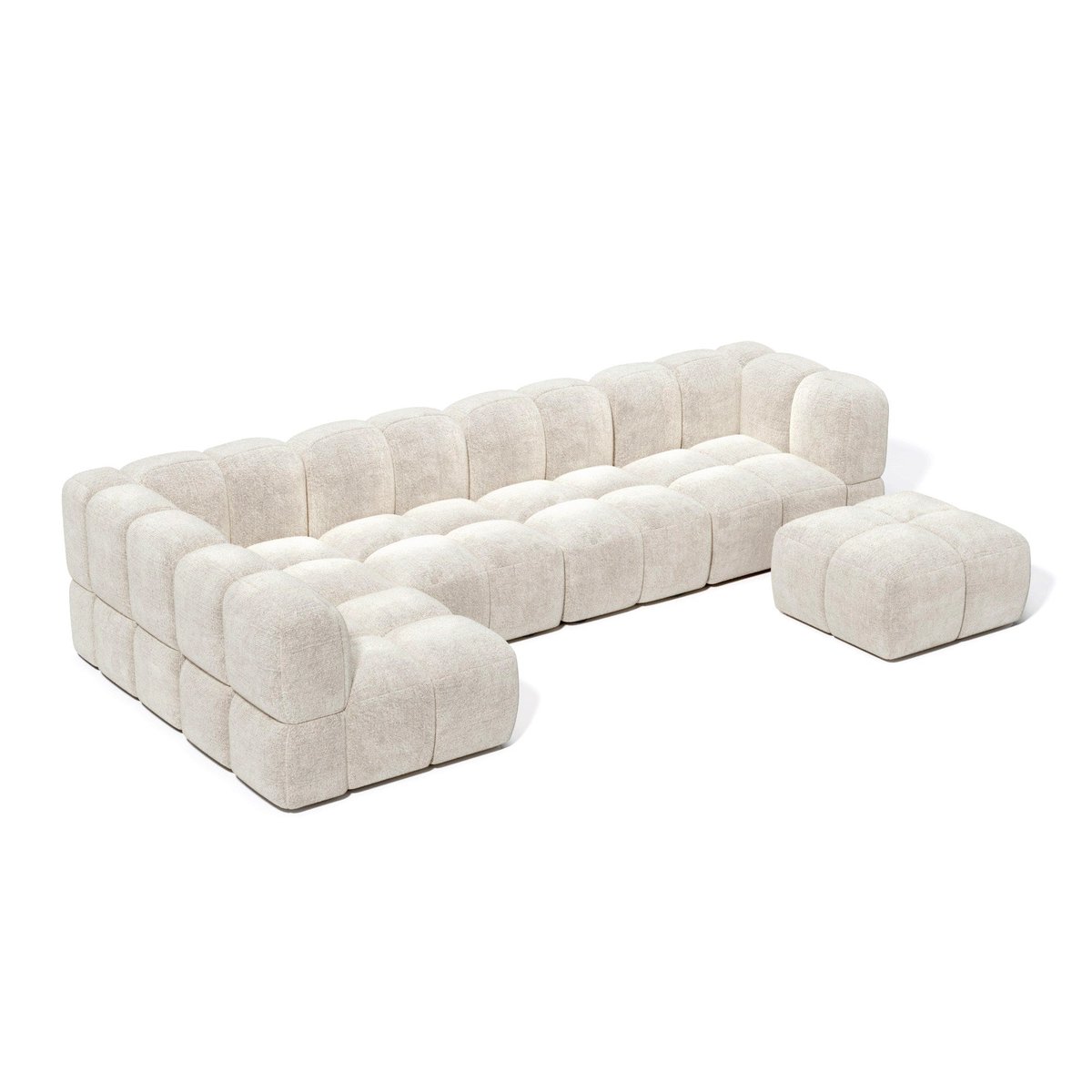 Canapé grand angle modulable 8 places en velours texturé NUBI crème, SIA HOME