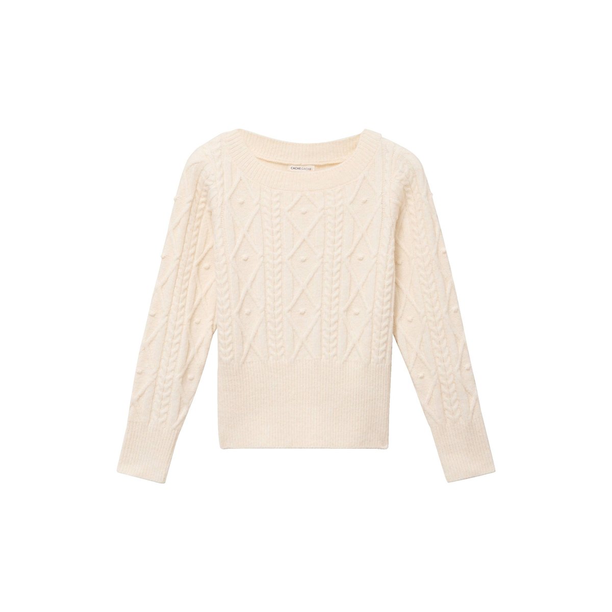 Pull col bateau manches longues ivoire, CACHE CACHE