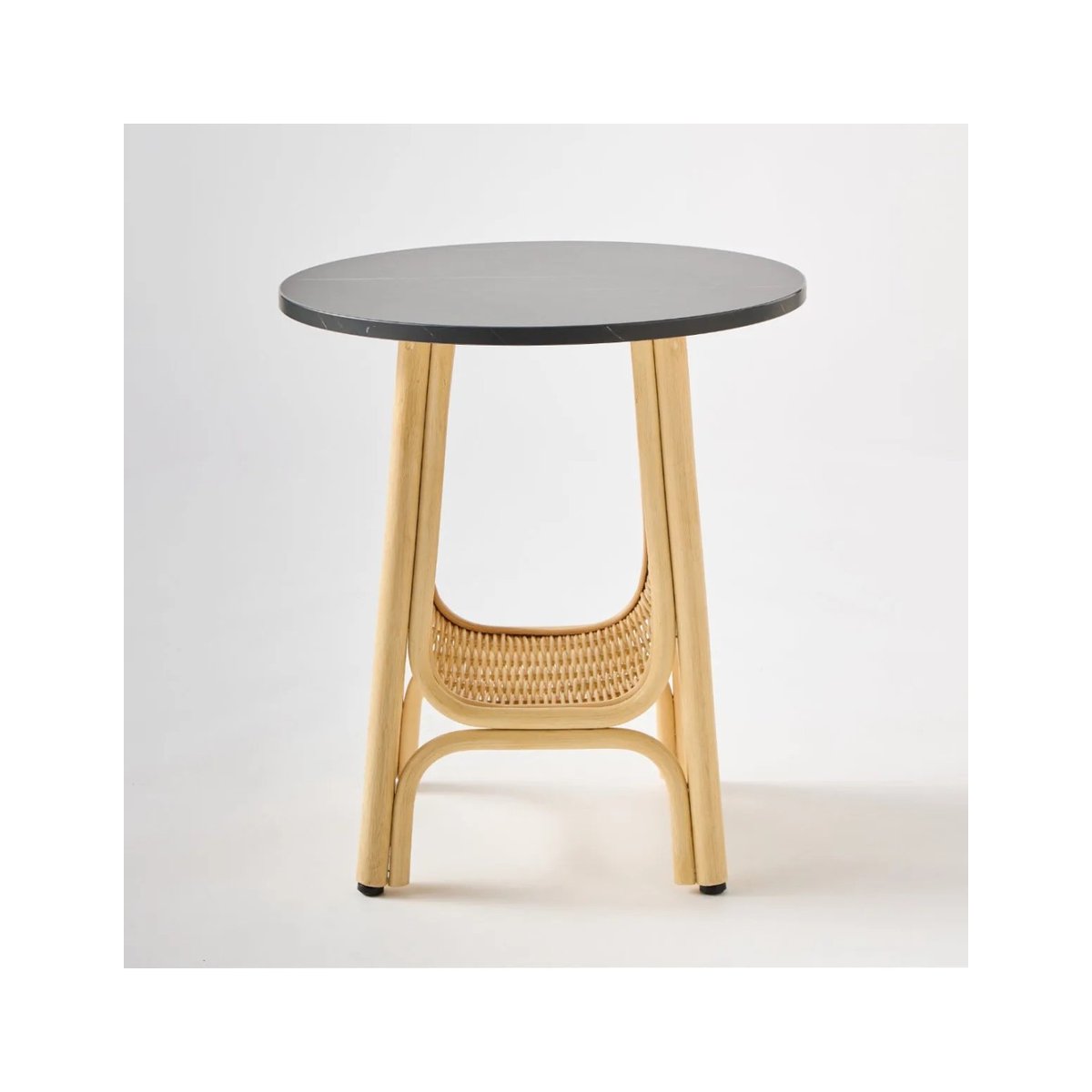 Table basse rotin CORRIDOR Dia 50 cm plateau blanc noir, KOK