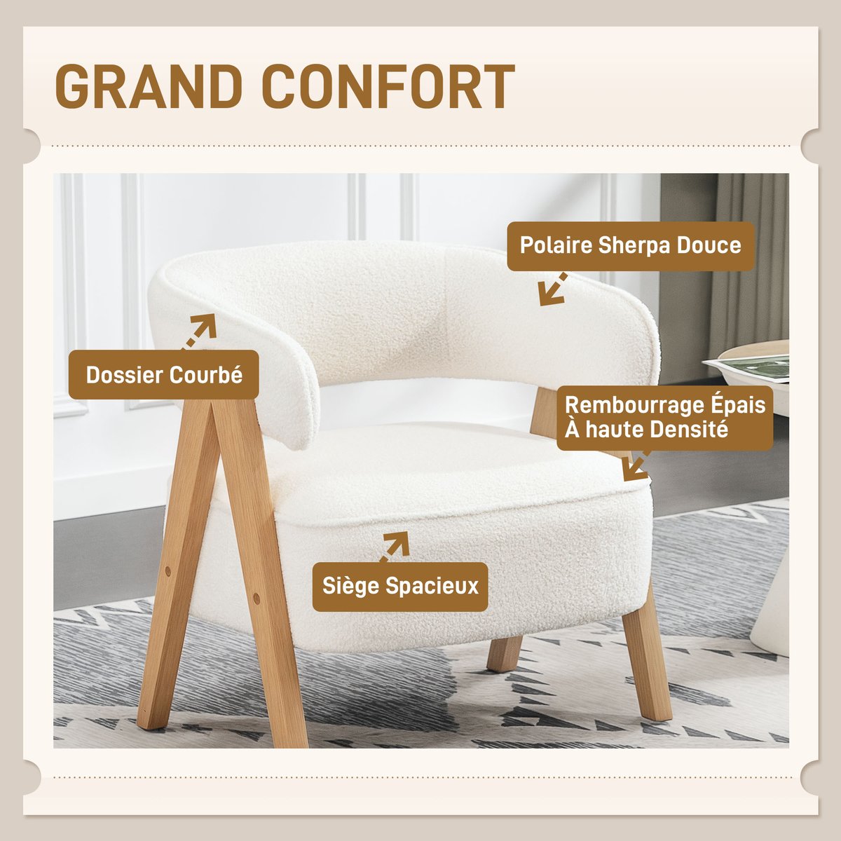 Accent Chair Tissu bouclette Blanc blanc, HOMCOM