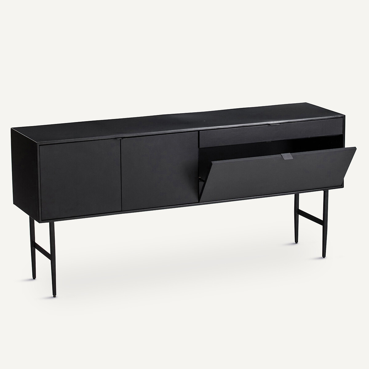 Buffet enfilade métal acier et cuir, Réalto noir, AM.PM