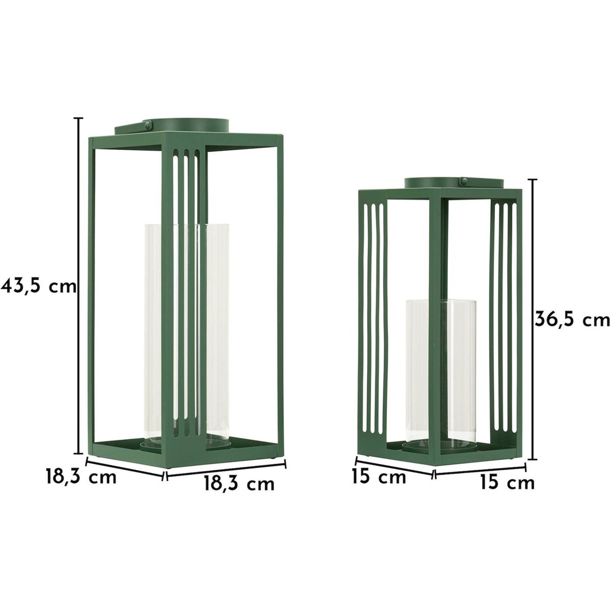 Lot de 2 lanternes en métal et verre vert, RECOLLECTION