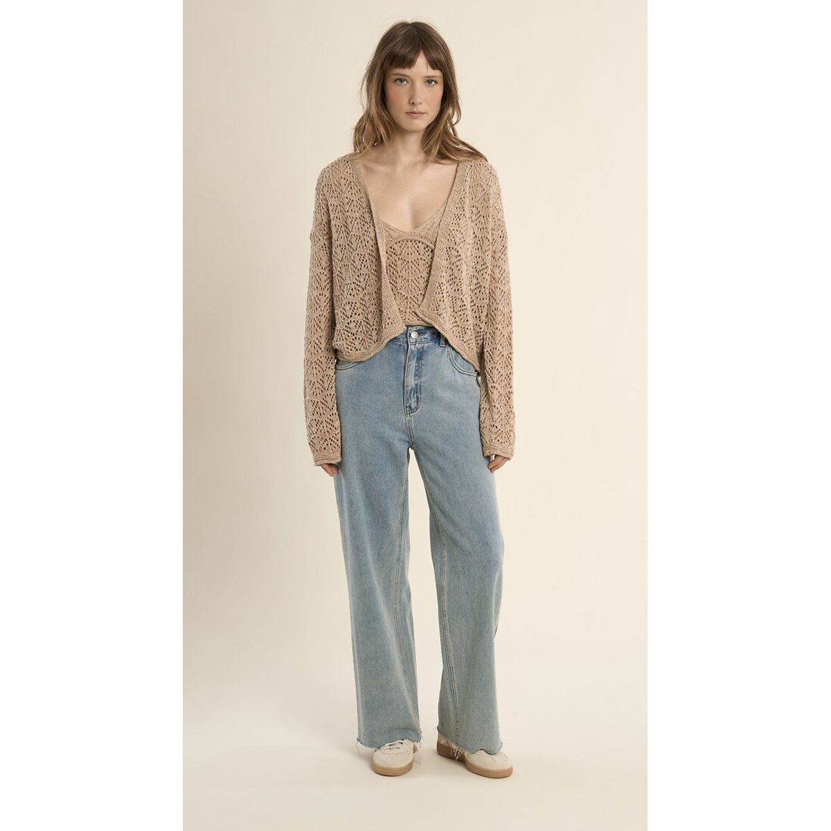 Gilet ajouré beige, MOLLY BRACKEN