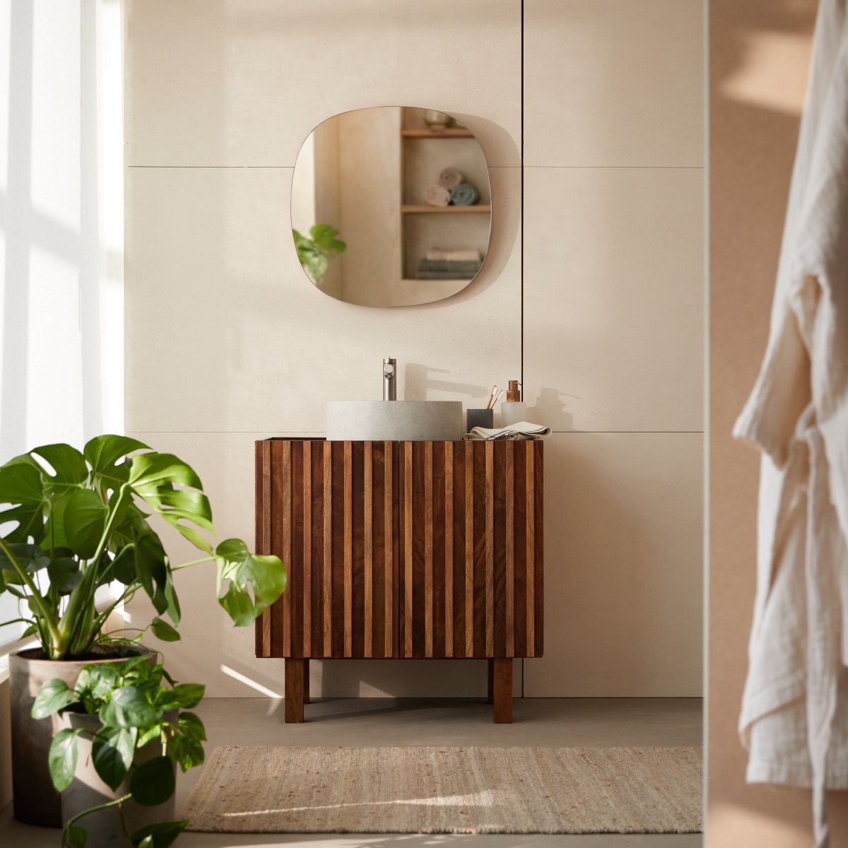 Meuble Salle De Bain en Manguier massif, MILO marron foncé, TIKAMOON