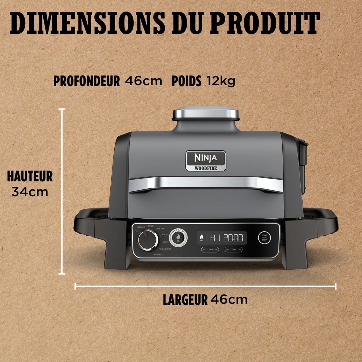 Barbecue électrique Woodfire OG701EU à poser, 33x28 cm noir, NINJA