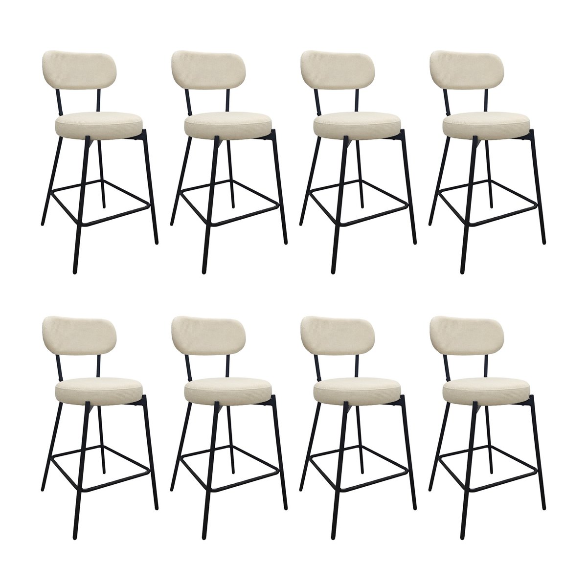 Chaises CELESTE îlot bar métal tissu velours côtelé H65cm blanc et noir, MOB IN