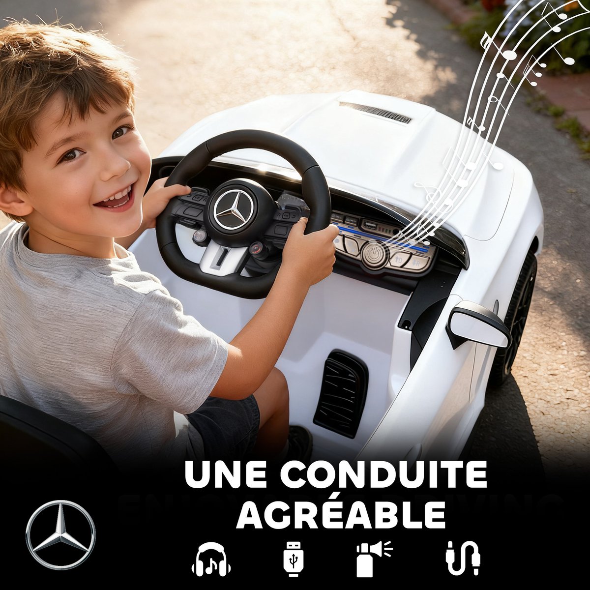 Voiture électrique à conducteur assis PP blanc, AIYAPLAY