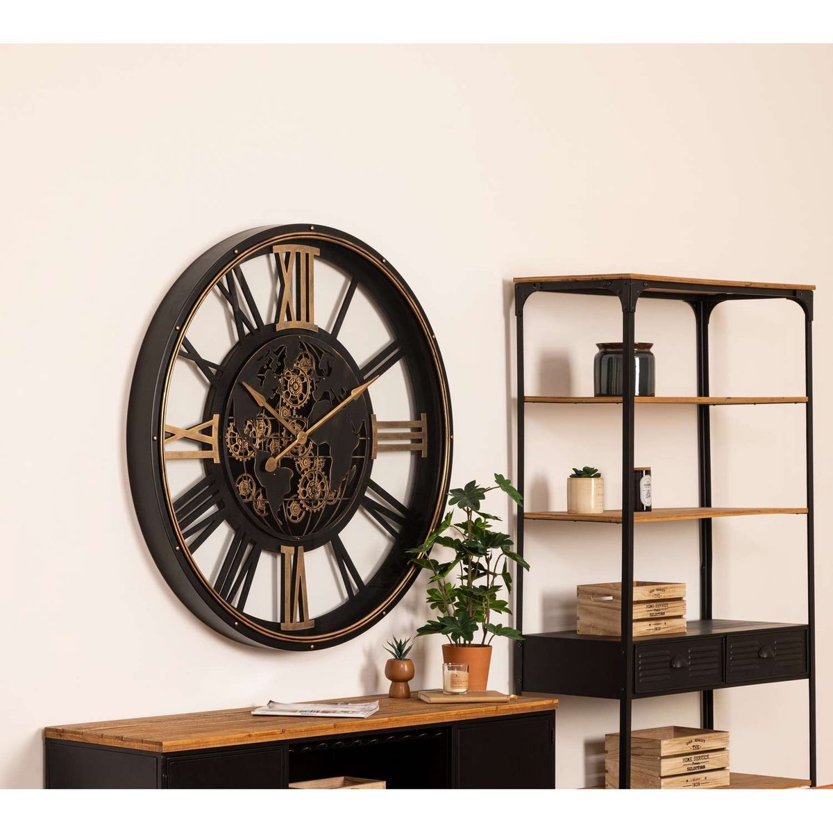 Horloge murale en métal CLARK noir, ATMOSPHERA