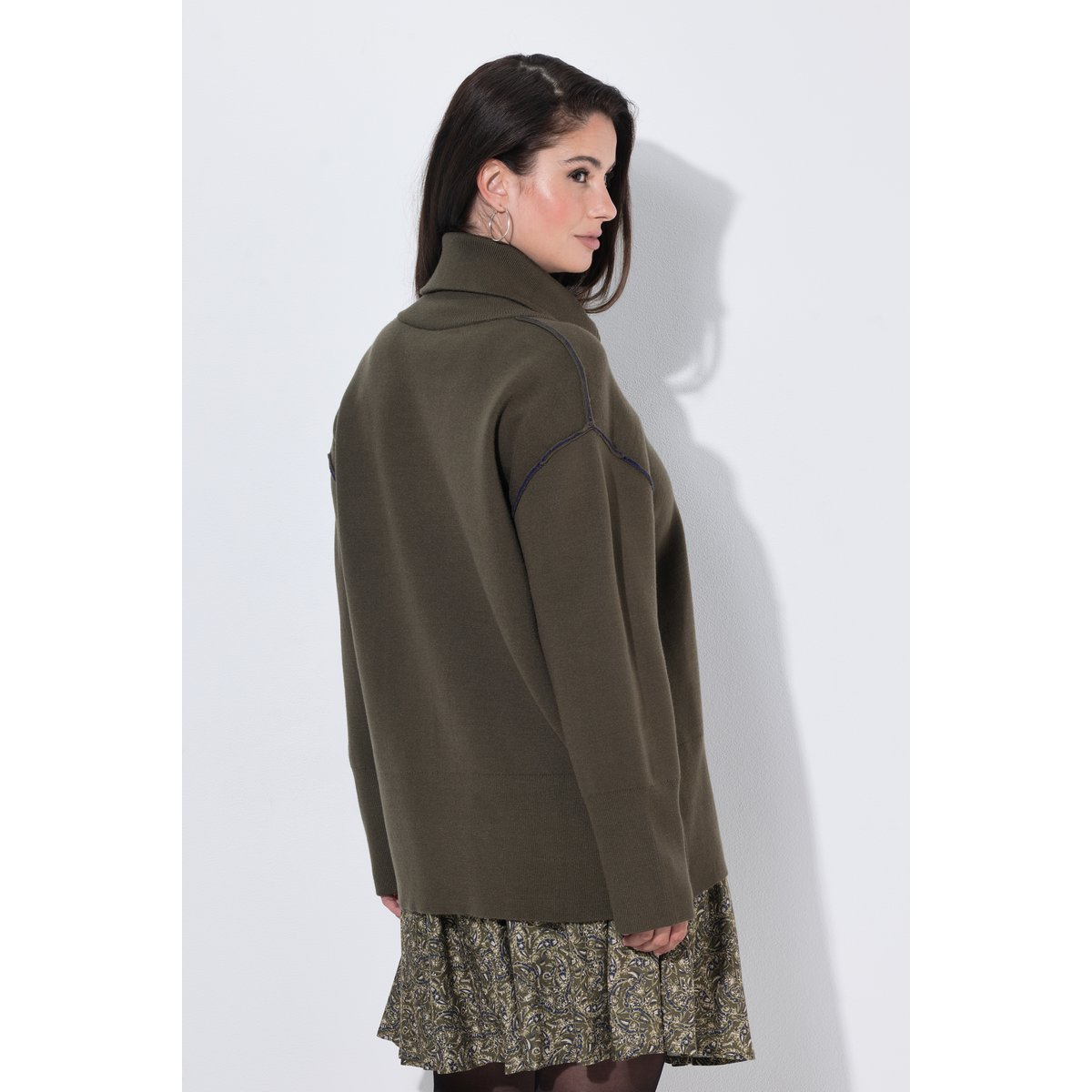 Pull en maille, col camionneur kaki foncé, ULLA POPKEN
