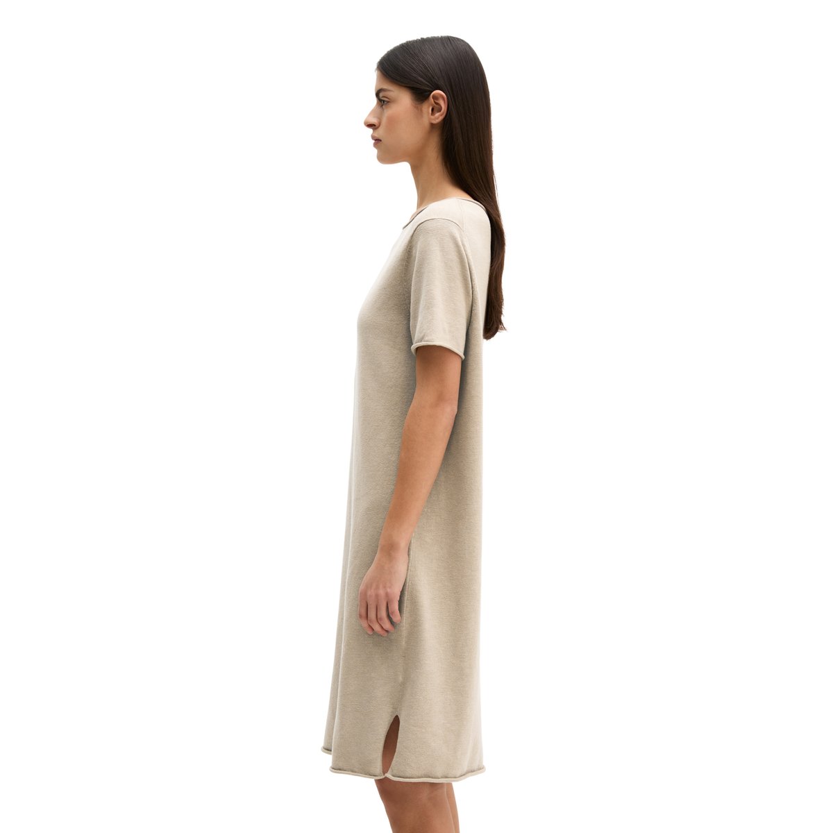 Robe en maille fine loose en mélange coton organique-lin marron, MARC O'POLO