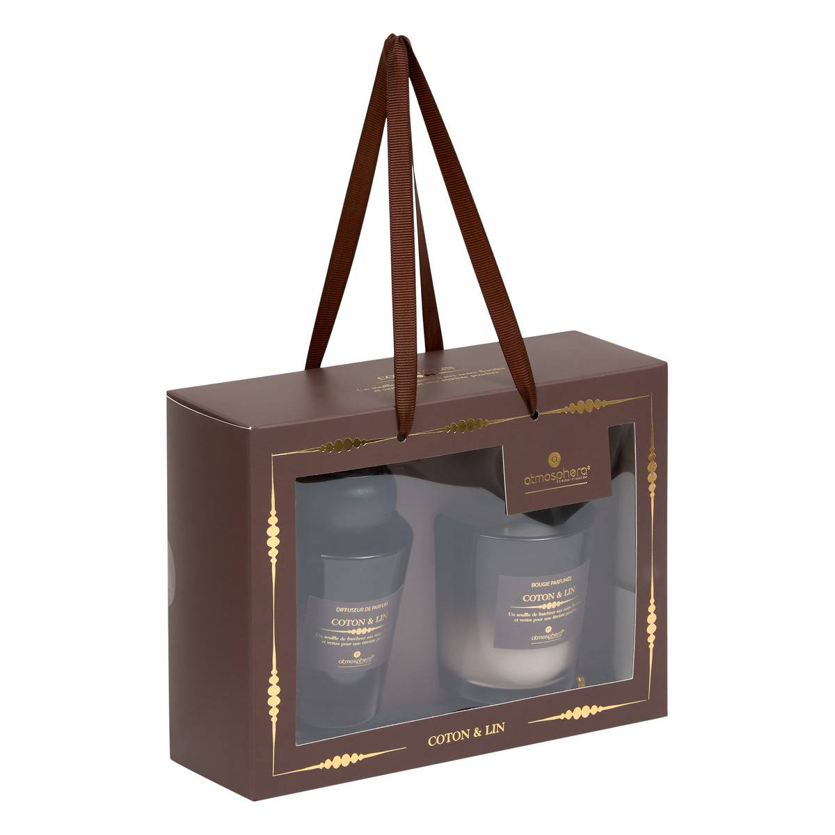 Coffret senteur bougie et diffuseur en verre ALMA marron, ATMOSPHERA