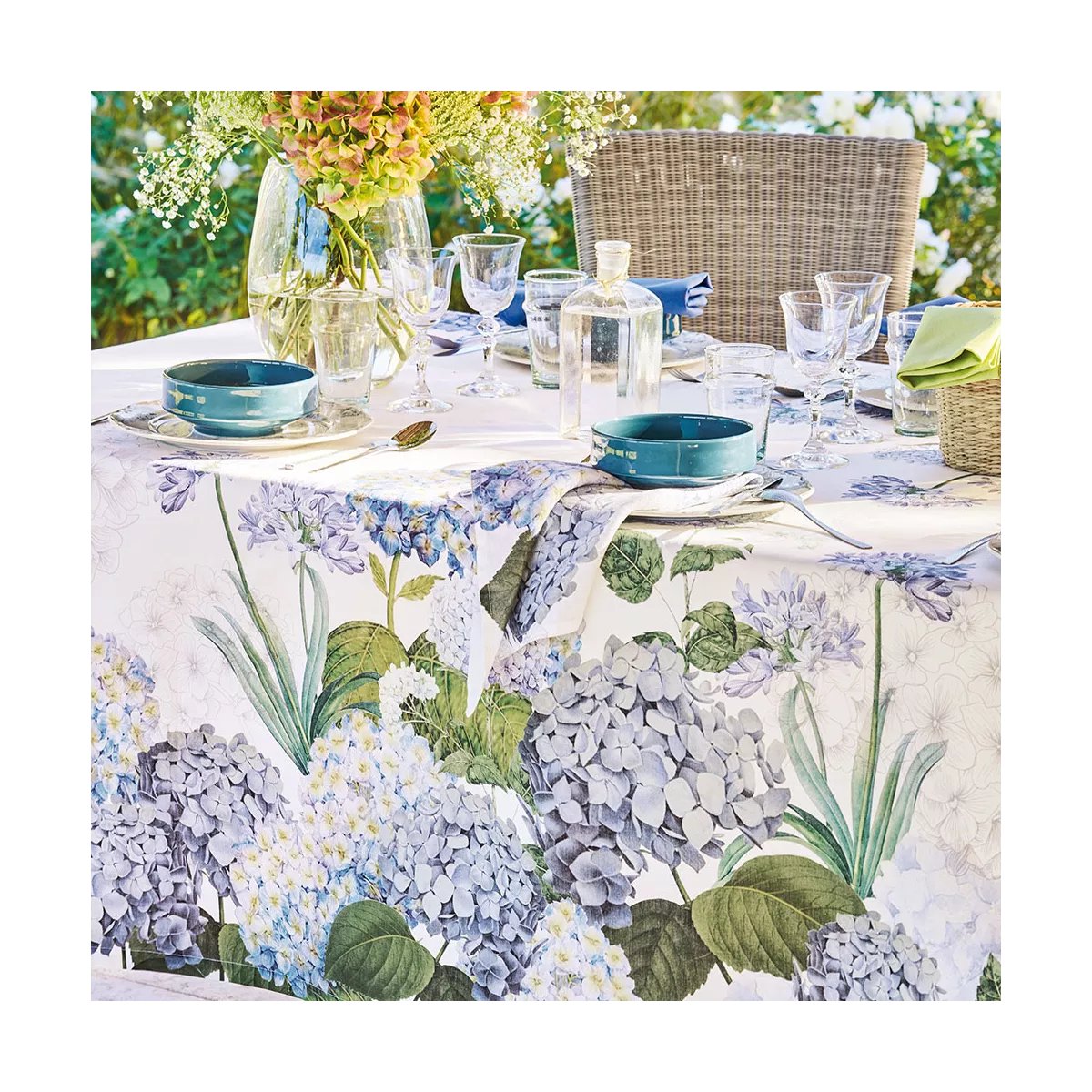 Nappe lin & coton antitache JARDIN DE BRETAGNE bleu, GARNIER THIEBAUT