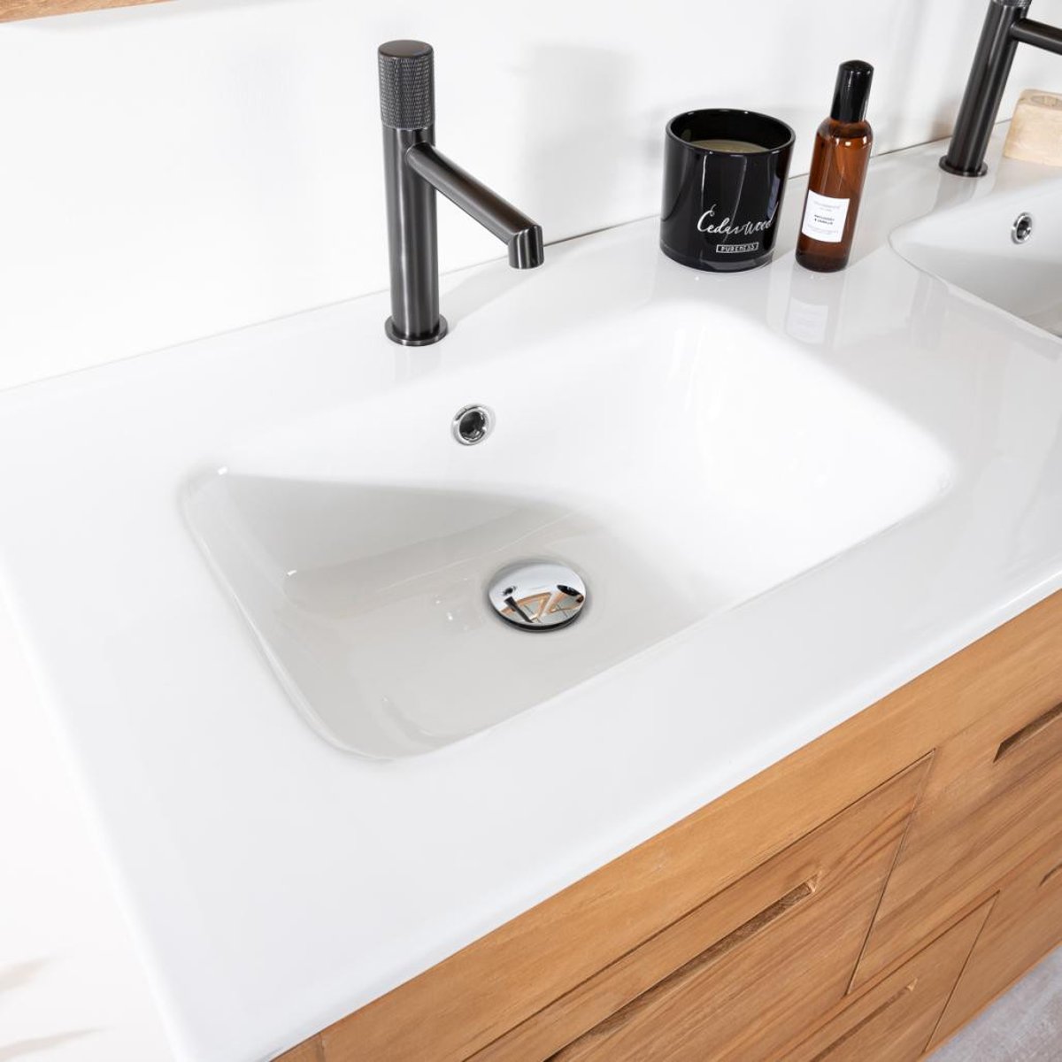 Meuble salle de bain en teck massif et céramique 120 cm SIRA crème, WANDA COLLECTION