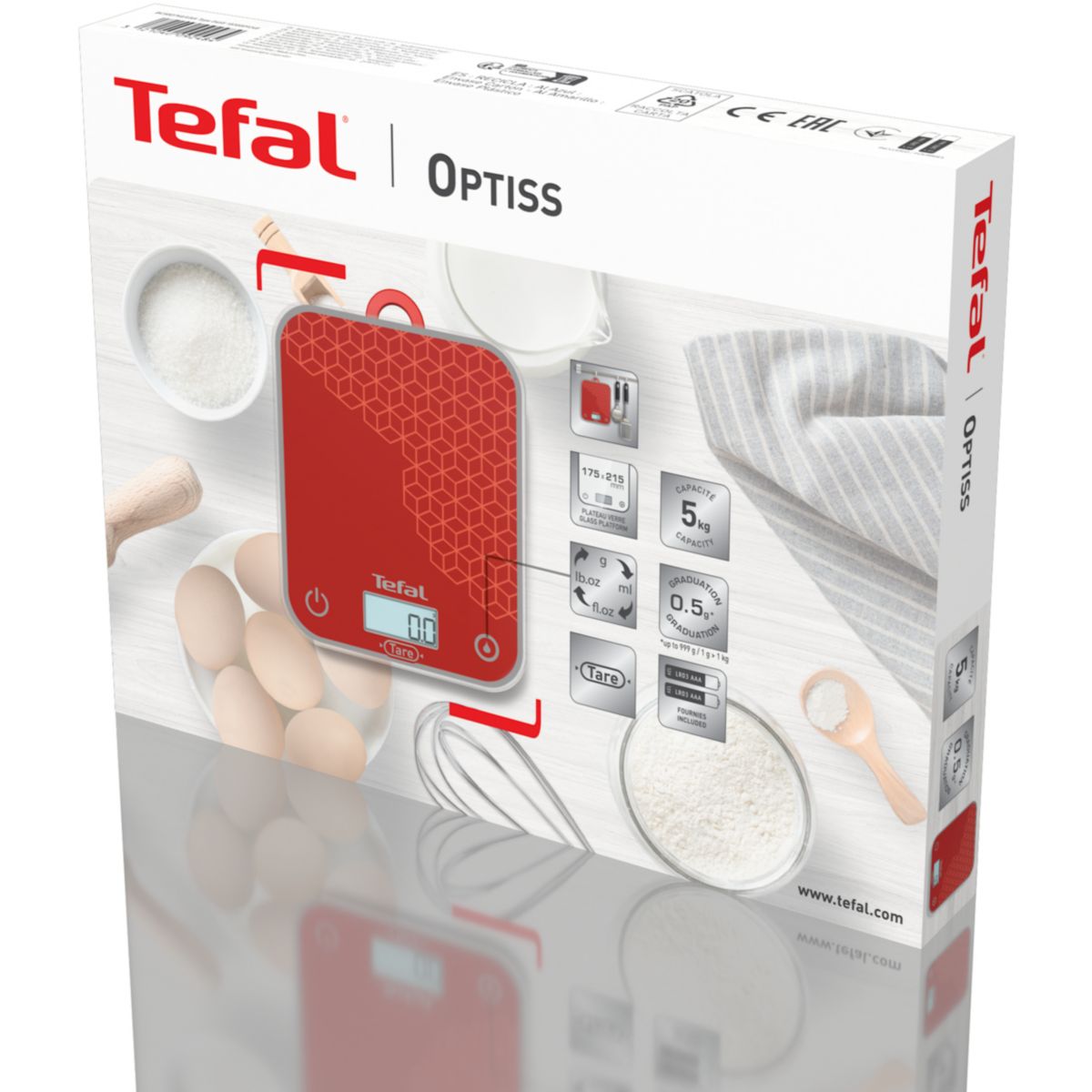 Balance de cuisine Optiss Scratch-Resistant BC50D7V0 couleur unique, TEFAL