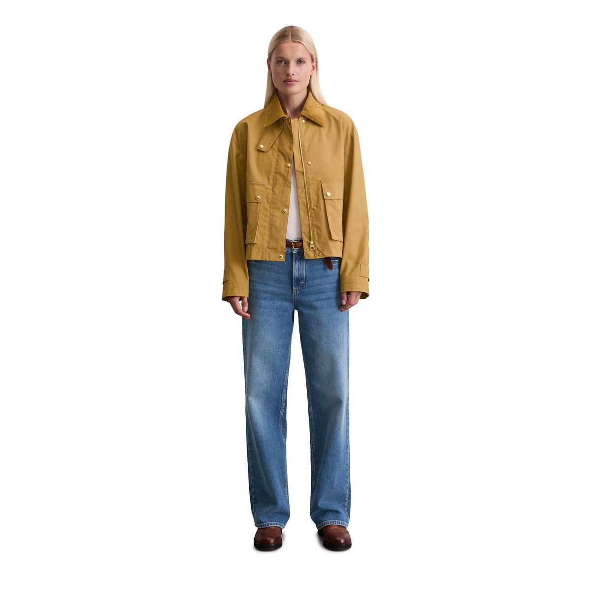 Barnjacket regular A-Shape en coton ciré beige, MARC O'POLO