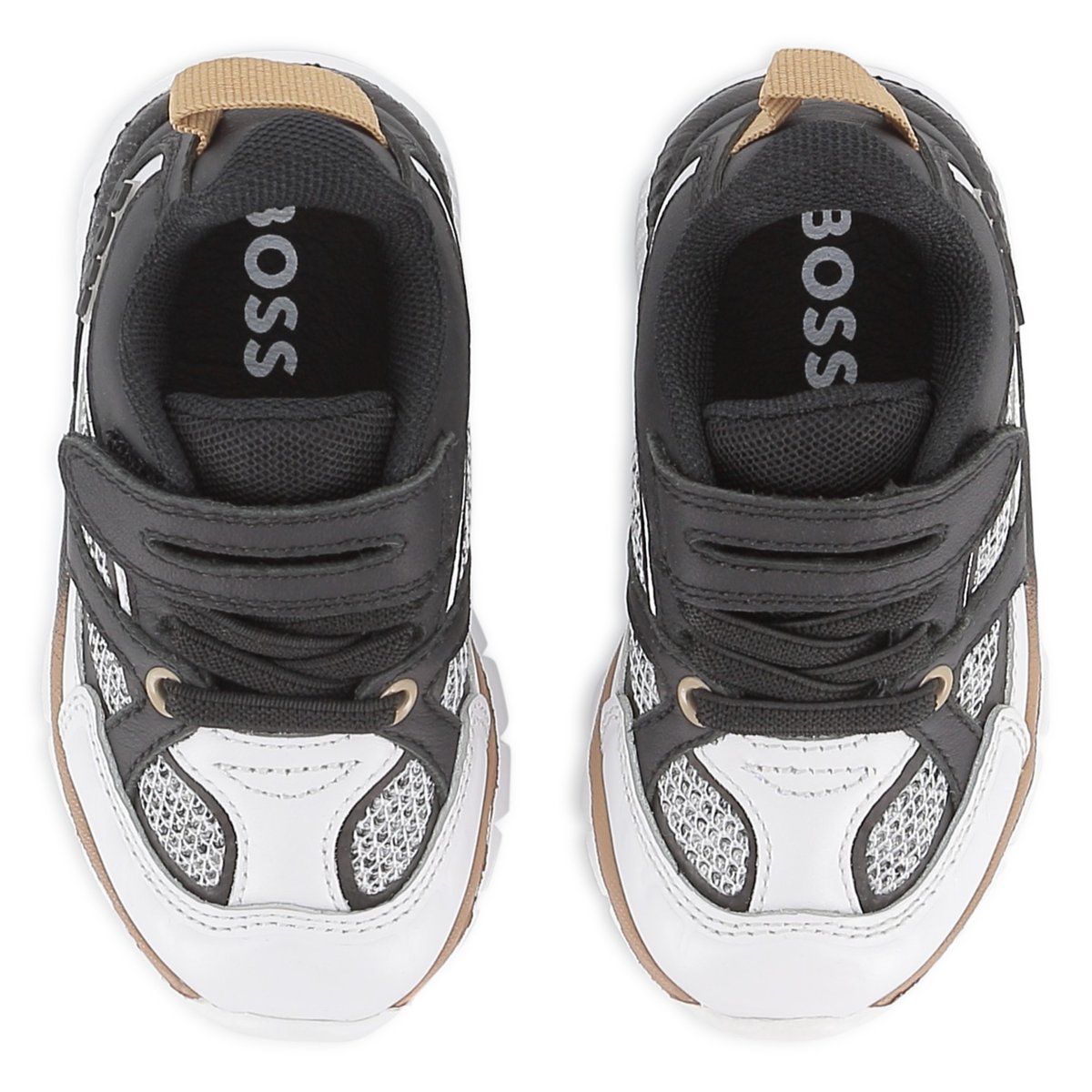 Sneakers con lacci elasticizzati blanc noir, BOSS KIDSWEAR