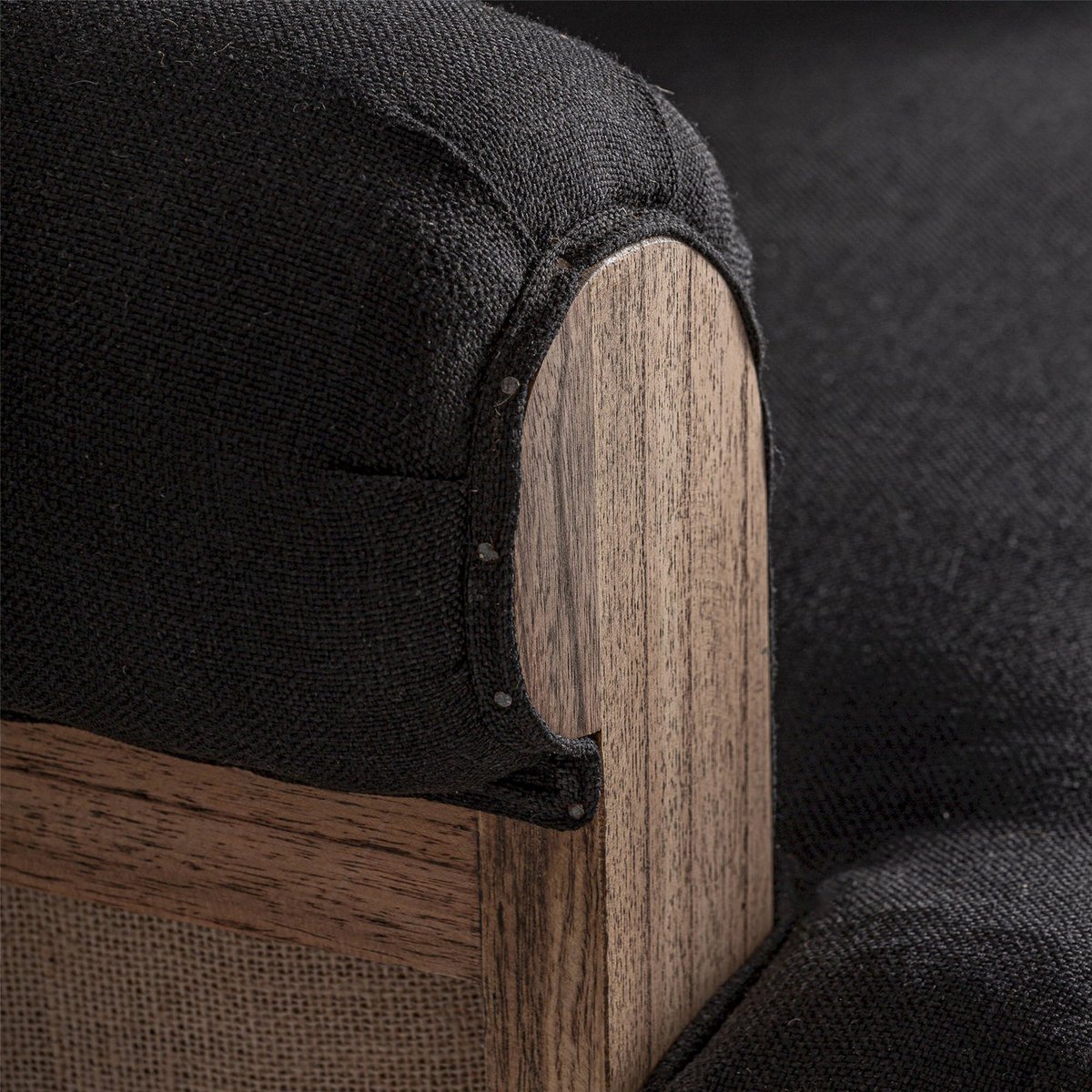 Fauteuil bergère haut dossier bois et lin noir et bois brun, RECOLLECTION