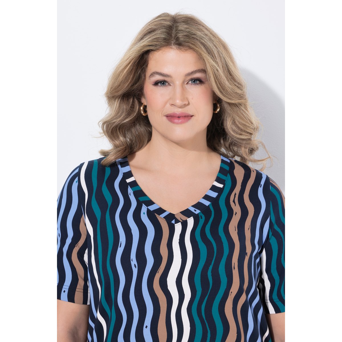Robe midi en coton bio, motif vagues marine, ULLA POPKEN