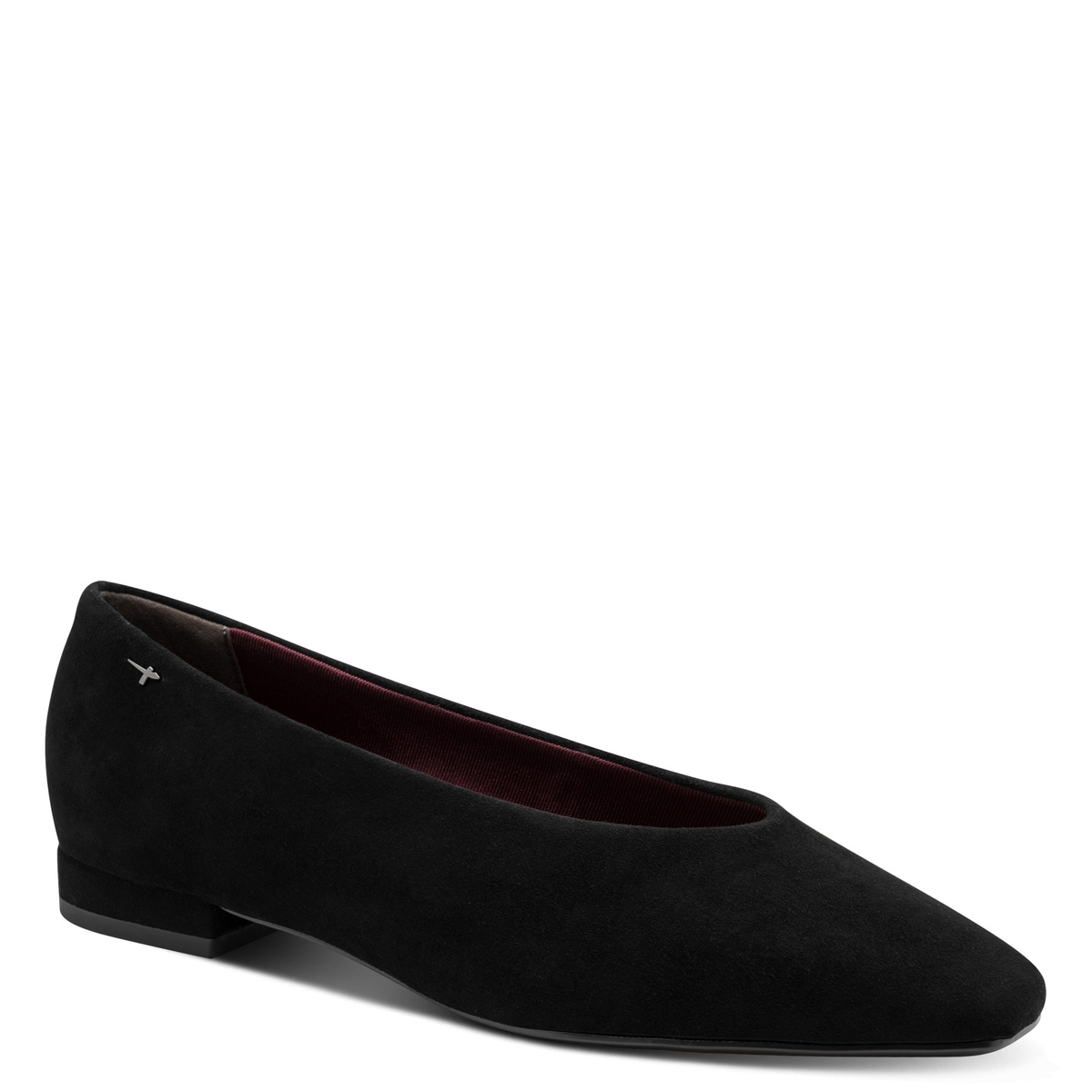 Ballerines en cuir suède, bout amande noir, TAMARIS