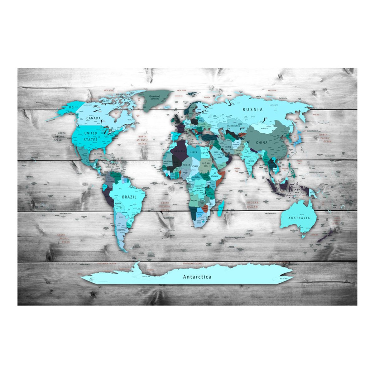 Papier peint intissé panoramique Carte du monde World Map: Blue Continents bleu, EDEN
