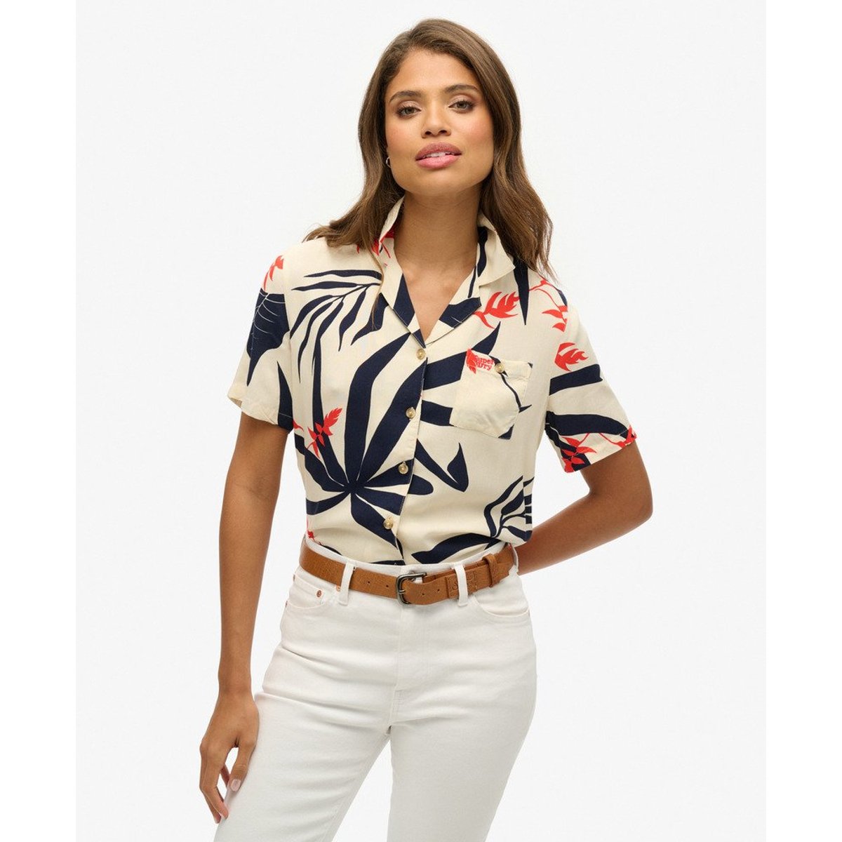 Chemise Beach Resort écru à silhouette jungle, SUPERDRY