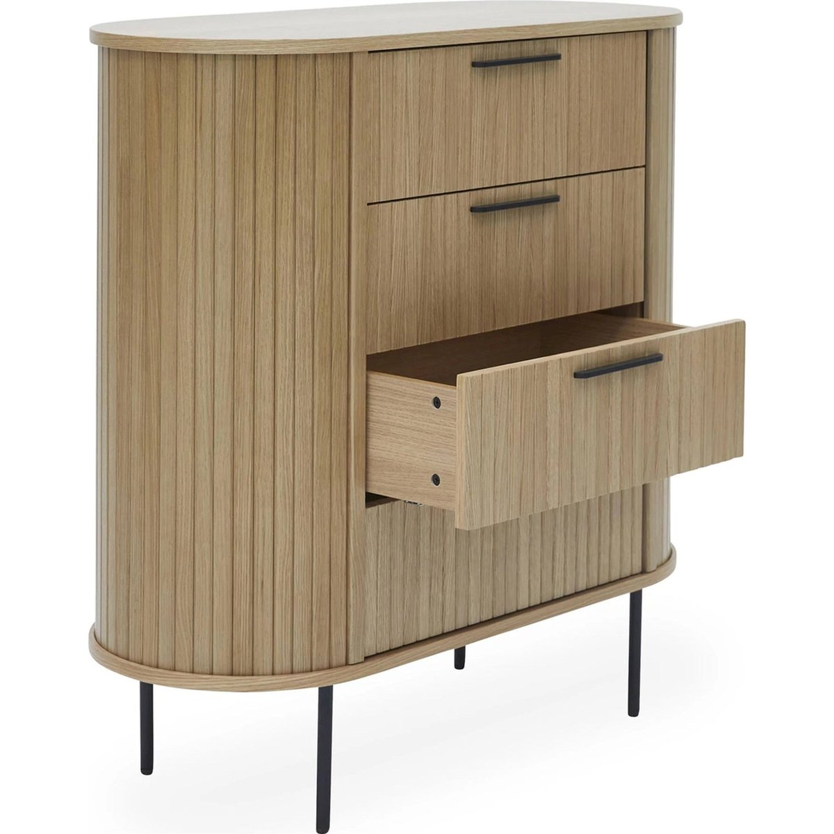Commode VELLORE façades rainurées effet chêne chêne naturel et noir, RECOLLECTION