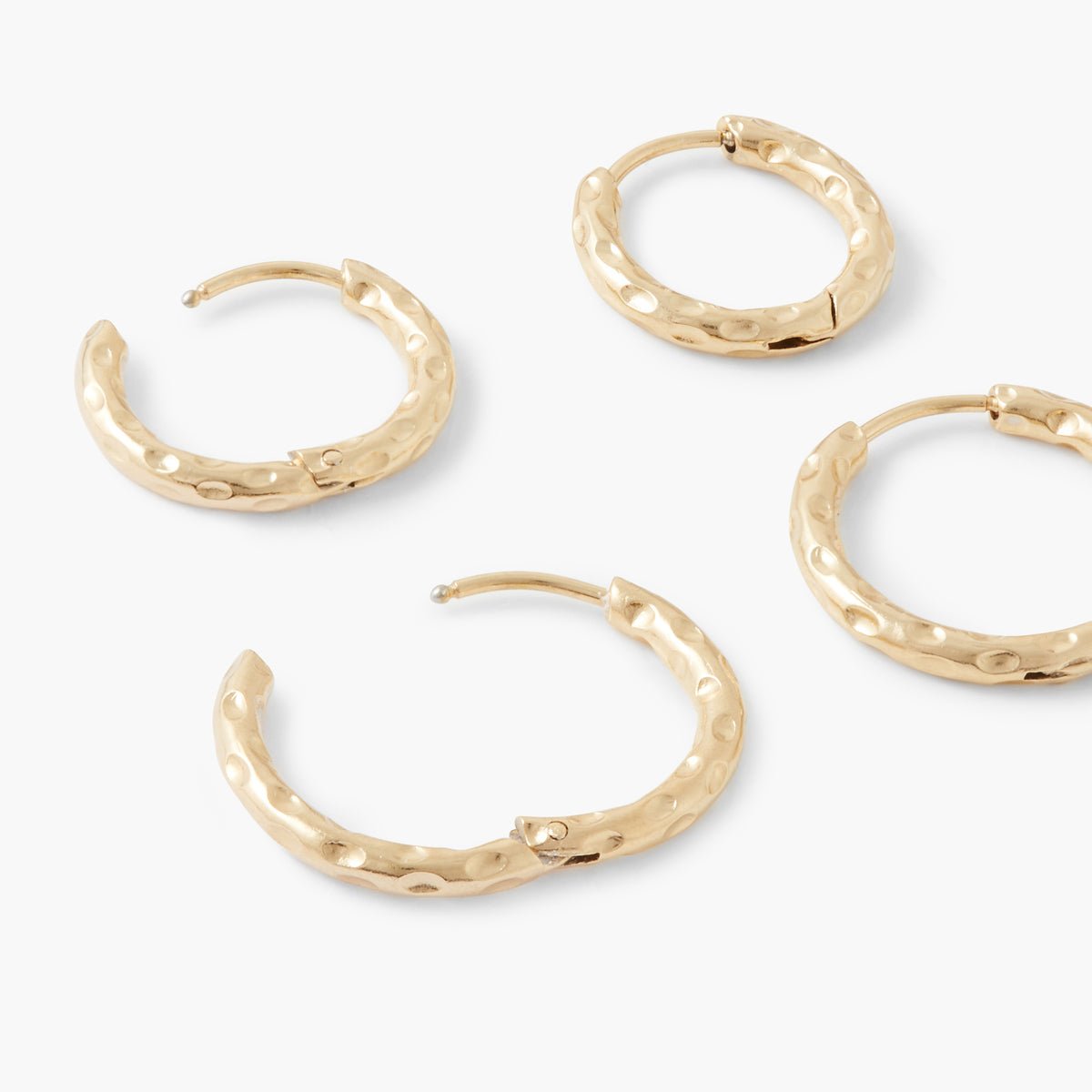 Set de 2 petites créoles martelées acier inoxydable doré doré, BALABOOSTE