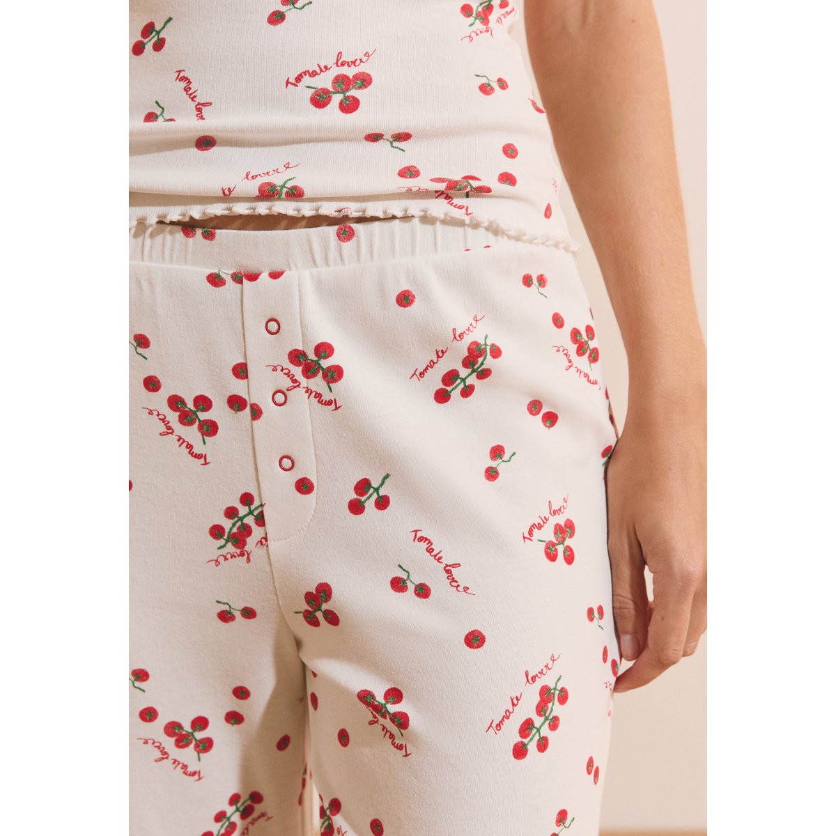 Pantalon de pyjama avec coton et motifs tomates TIGE blanc, ETAM