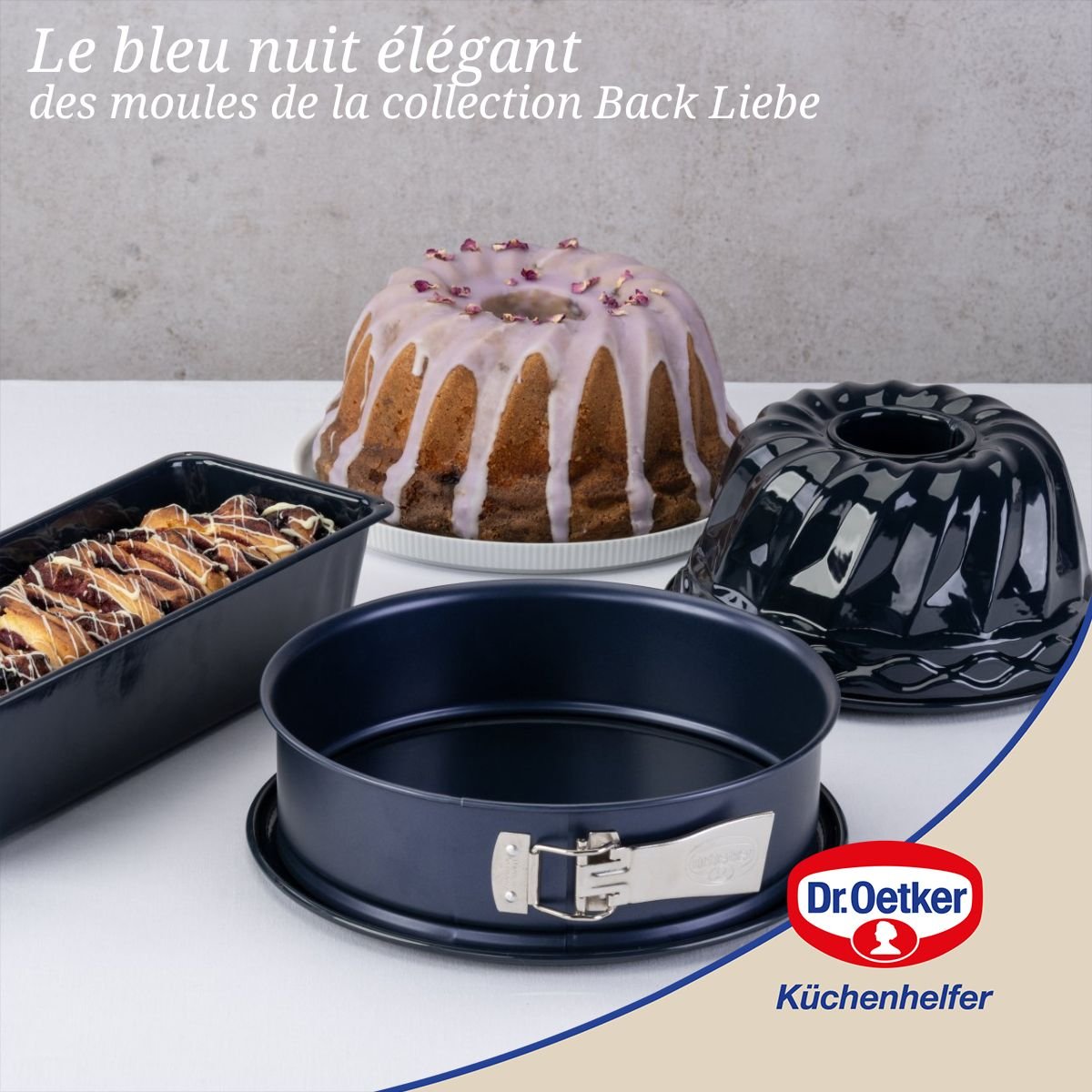 Lot de 2 moules à gâteaux 28/28 cm en acier BACK-LIEBE bleu, DR OETKER