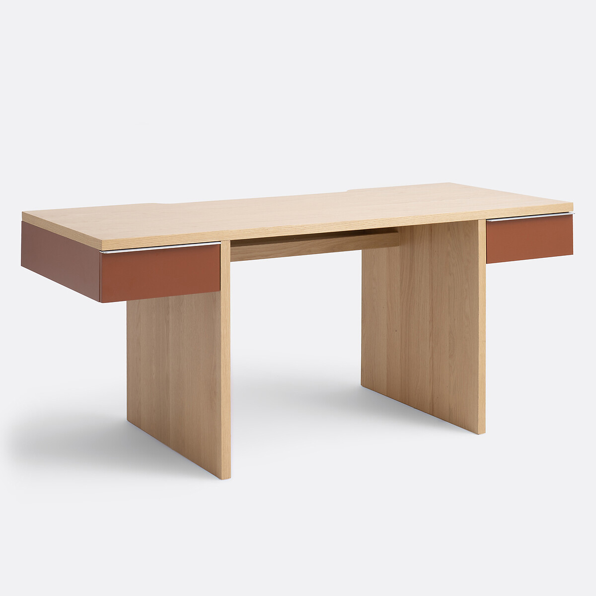 Bureau XL en plaqué chêne, 2 tiroirs laqués, SIEM ecureuil/plaqué chêne, LA REDOUTE INTERIEURS