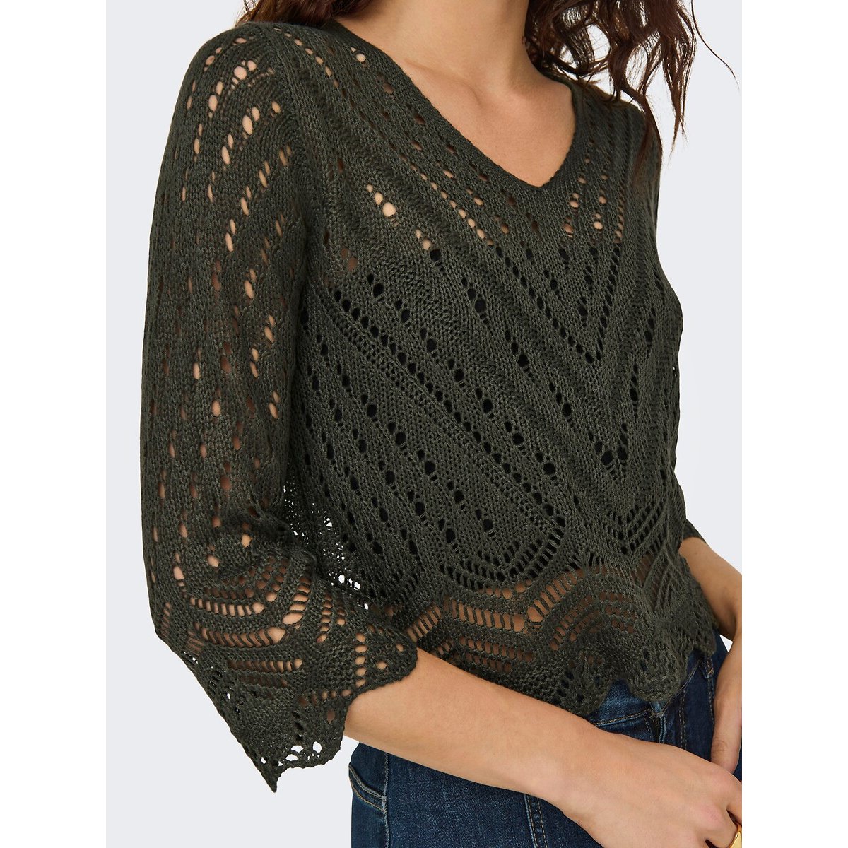 Pull court en crochet kaki, JDY