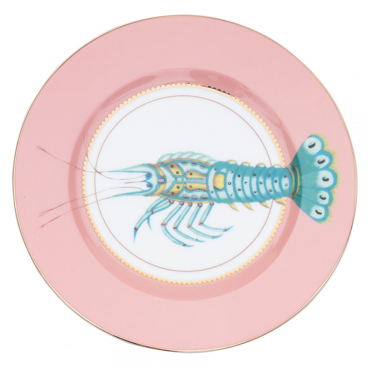 Set 4 Assiettes Animaux Marins 20cm multicolor , détails bords dorés, YVONNE ELLEN