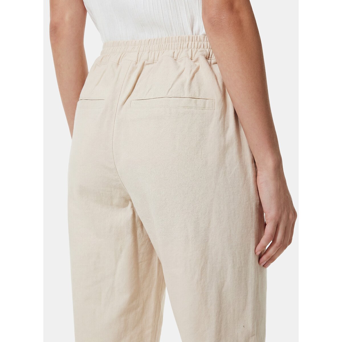 Pantalon droit frangé, taille haute ecru, PIECES
