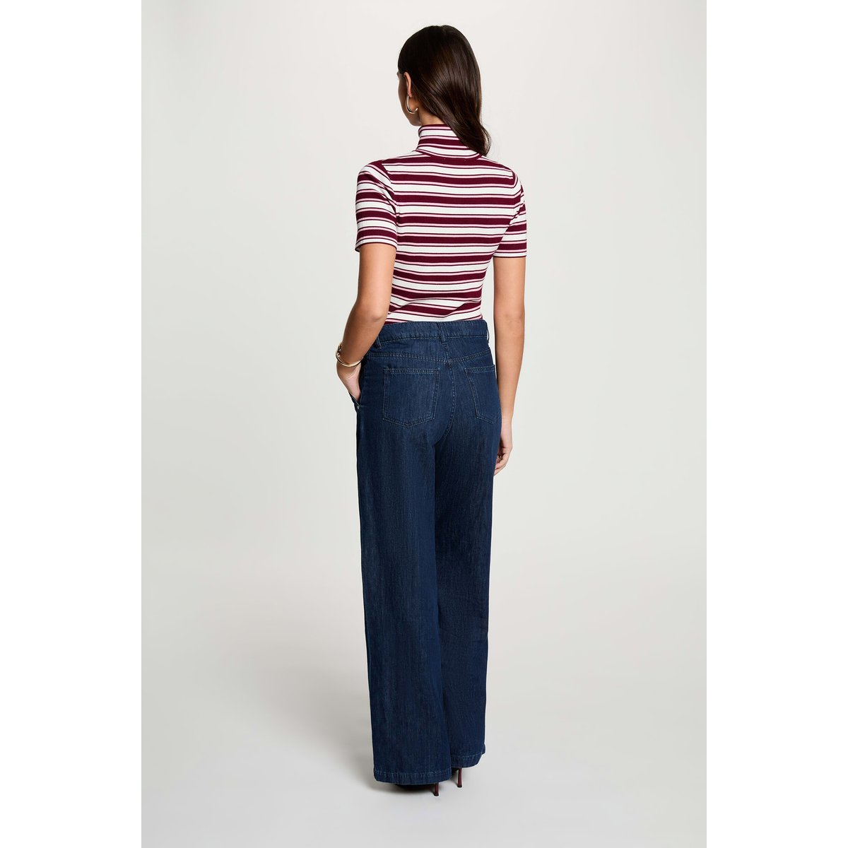 Pull col roulé rayé bordeaux, MORGAN